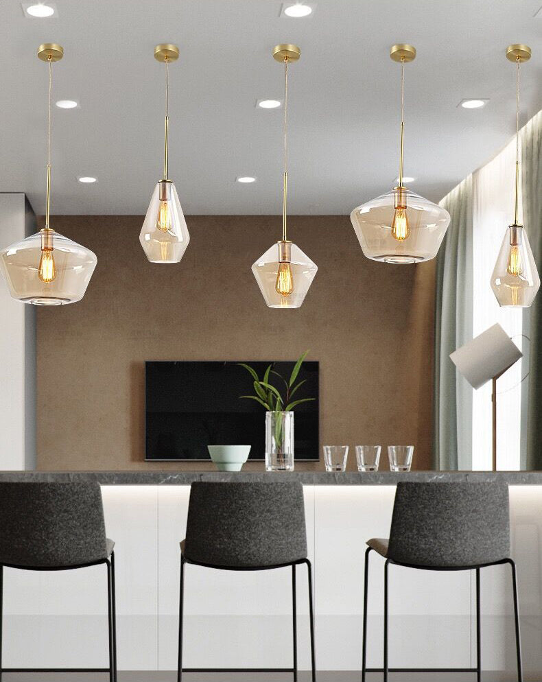 Modern minimalistisch handgeblazen glazen hanglampje Amber 1 lichte eetkamer hangend plafondlicht