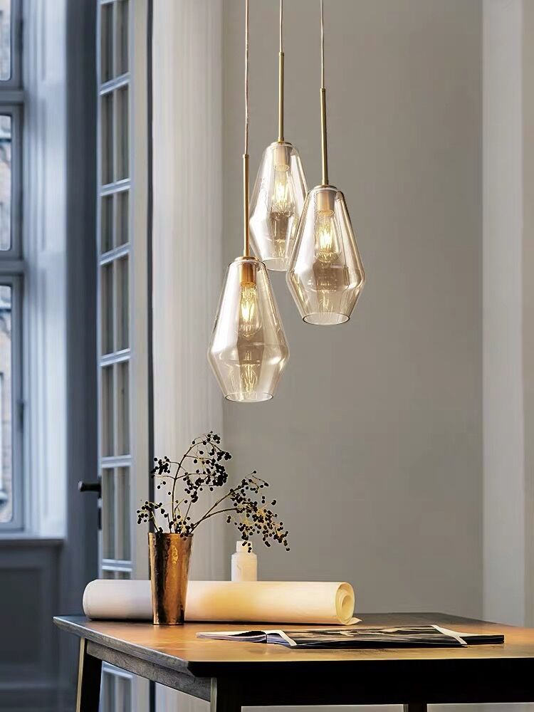 Modern minimalistisch handgeblazen glazen hanglampje Amber 1 lichte eetkamer hangend plafondlicht