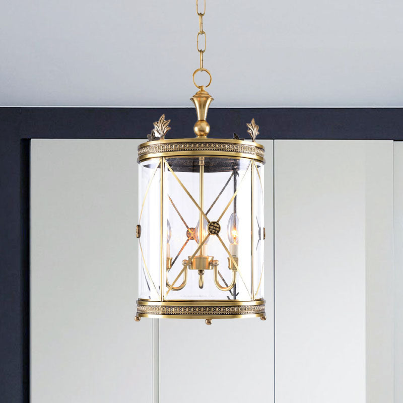 Colonialismo Cilindrico sospeso a sospensione 3 teste limpide il lampadario in vetro Apparecchiatura in oro