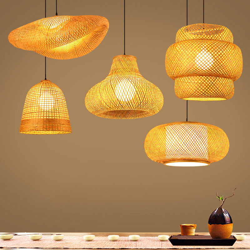 Modern Hand-Woven Suspension Pendant Light Rattan 1 Light Pendant Light