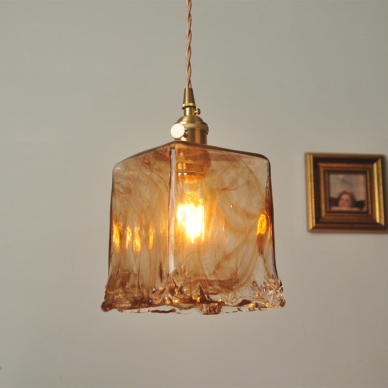 1 Light Geometric Ceiling Light Industrial Style Dimpled Blown Glass Hanging Pendant Lights for Restaurant