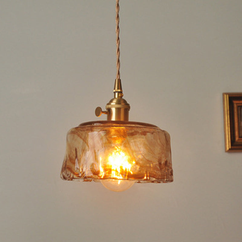 1 Light Geometric Ceiling Light Industrial Style Dimpled Blown Glass Hanging Pendant Lights for Restaurant