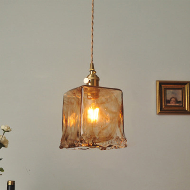 1 Light Geometric Ceiling Light Industrial Style Dimpled Blown Glass Hanging Pendant Lights for Restaurant