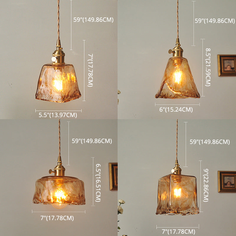 1 Light Geometric Ceiling Light Industrial Style Dimpled Blown Glass Hanging Pendant Lights for Restaurant