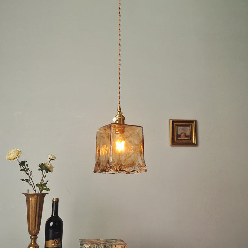 1 Light Geometric Ceiling Light Industrial Style Dimpled Blown Glass Hanging Pendant Lights for Restaurant