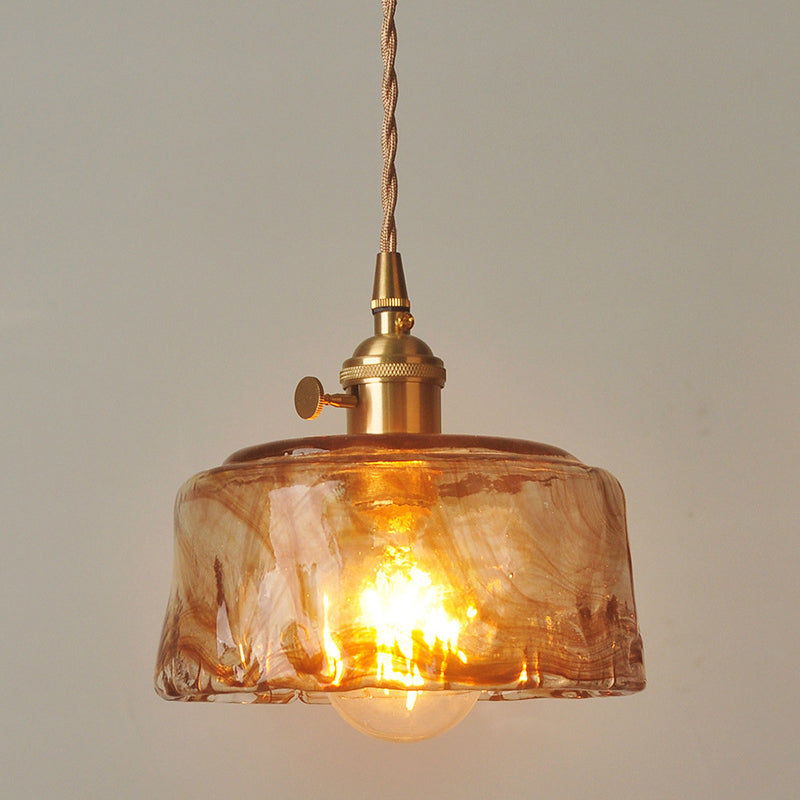 1 Light Geometric Ceiling Light Industrial Style Dimpled Blown Glass Hanging Pendant Lights for Restaurant