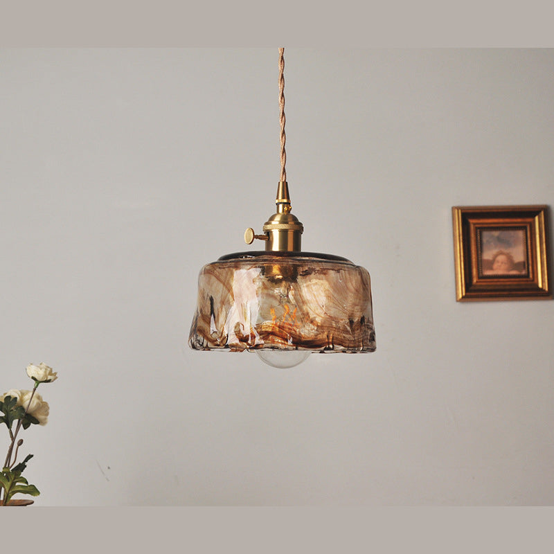 1 Light Geometric Ceiling Light Industrial Style Dimpled Blown Glass Hanging Pendant Lights for Restaurant