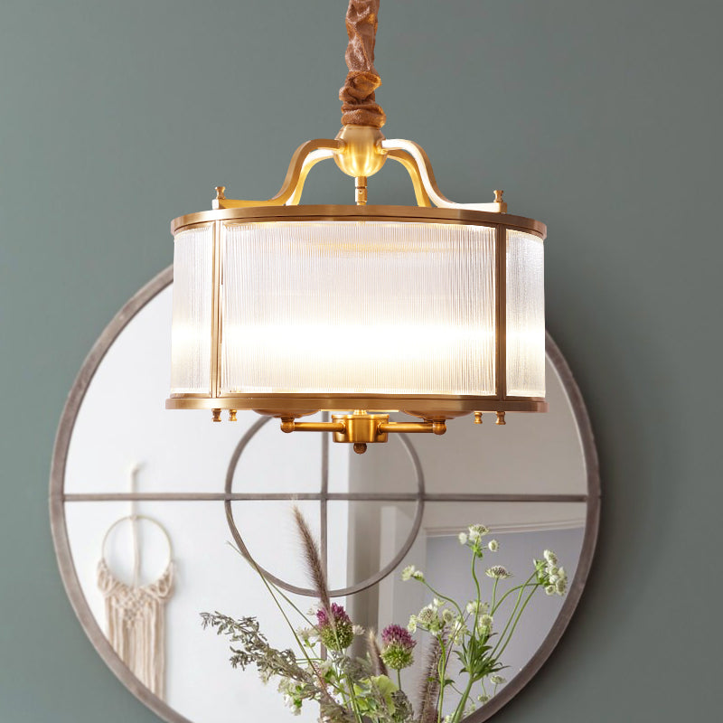 Drum cucina il lampadario del lampadario in vetro a costola glassata coloniale 4/5 teste in oro lampada appesa