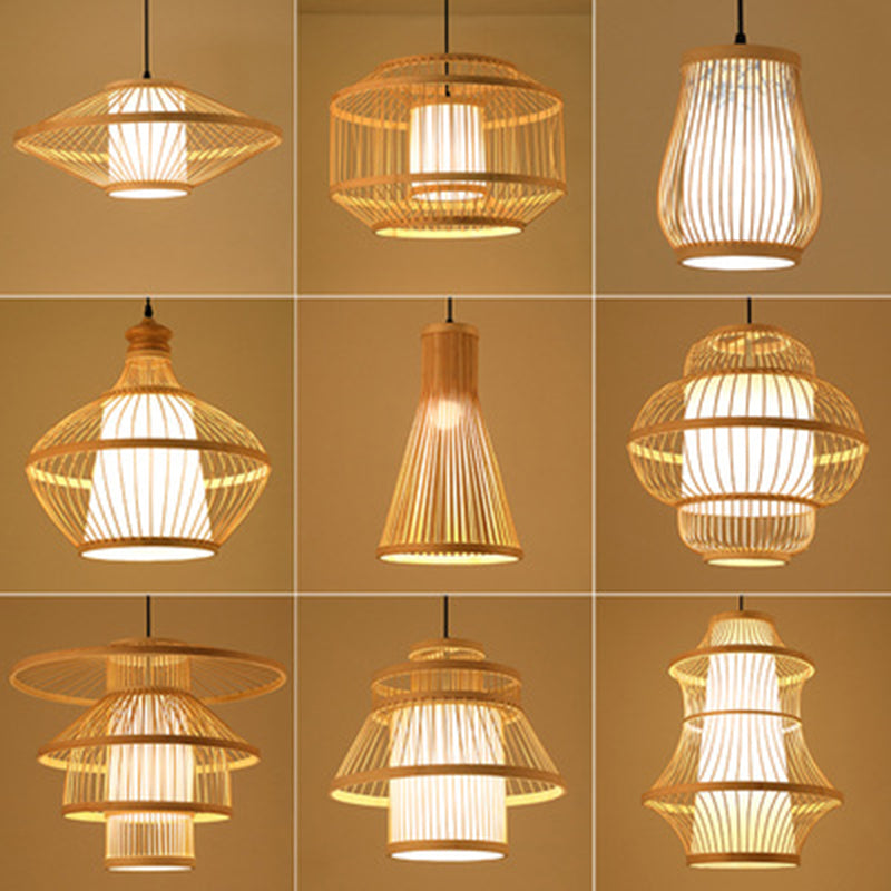 Chinese Pendant Lighting Fixtures Bamboo Hanging Light with Hanging Cord for Restaurant