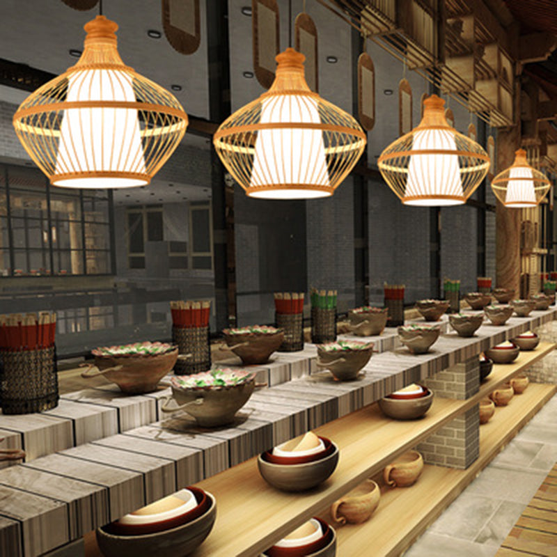 Chinese Pendant Lighting Fixtures Bamboo Hanging Light with Hanging Cord for Restaurant