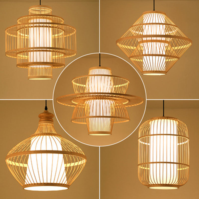 Chinese Pendant Lighting Fixtures Bamboo Hanging Light with Hanging Cord for Restaurant