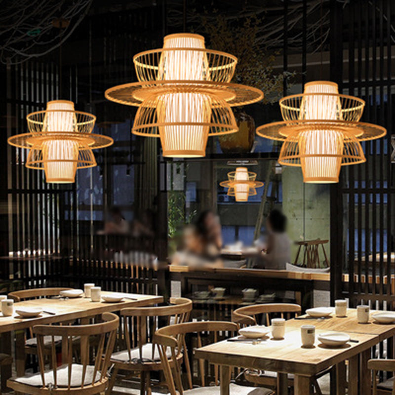 Chinese Pendant Lighting Fixtures Bamboo Hanging Light with Hanging Cord for Restaurant