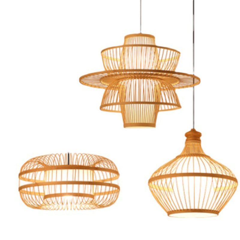 Chinese Pendant Lighting Fixtures Bamboo Hanging Light with Hanging Cord for Restaurant