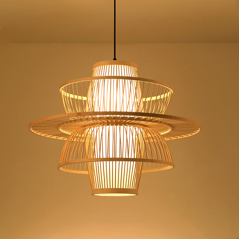Chinese Pendant Lighting Fixtures Bamboo Hanging Light with Hanging Cord for Restaurant