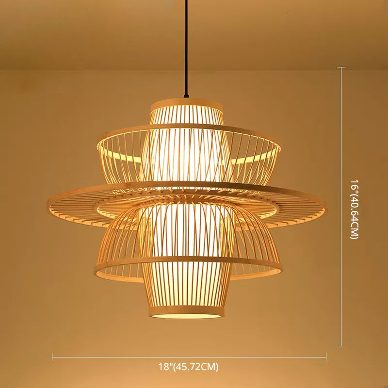Chinese Pendant Lighting Fixtures Bamboo Hanging Light with Hanging Cord for Restaurant
