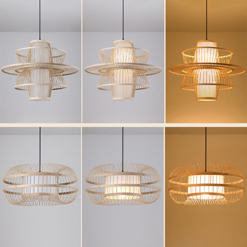 Chinese Pendant Lighting Fixtures Bamboo Hanging Light with Hanging Cord for Restaurant