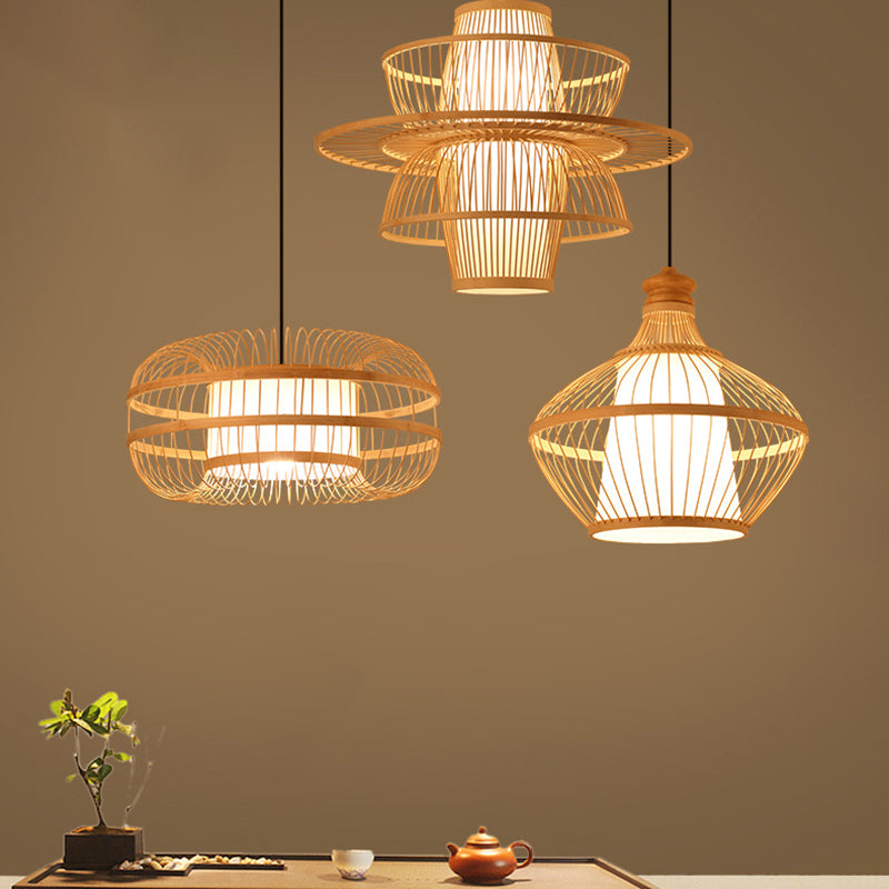 Chinese Pendant Lighting Fixtures Bamboo Hanging Light with Hanging Cord for Restaurant