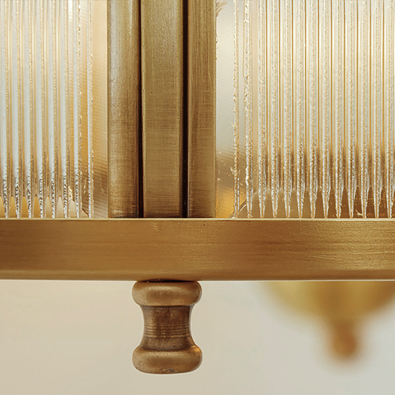 Tambour de cuisine plafond lustre colonial gived vitre à nervure 4/5 têtes Gold suspension de lumière suspendue