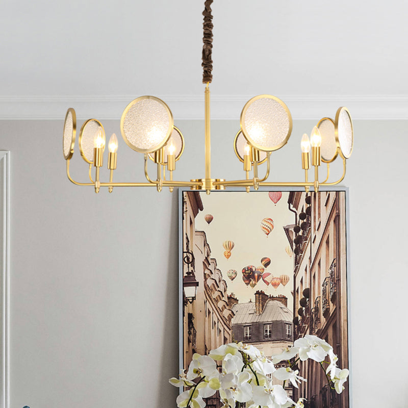 Seeded Glass Gold Chandelier Candle 6/8 Lights Colonialism Down Lighting Pendant for Living Room