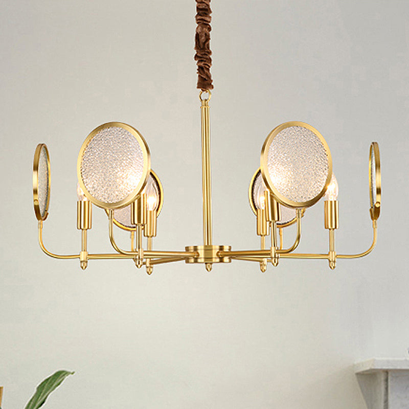 Seeded Glass Gold Chandelier Candle 6/8 Lights Colonialism Down Lighting Pendant for Living Room