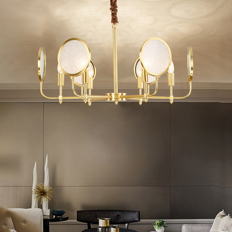 Seeded Glass Gold Chandelier Candle 6/8 Lights Colonialism Down Lighting Pendant for Living Room