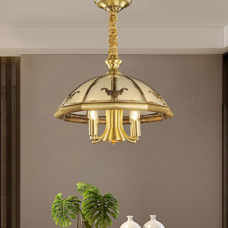5 bulbes lustre en verre sableux Colonial Colonial Brass Dome Bedroom Pendant Lighting