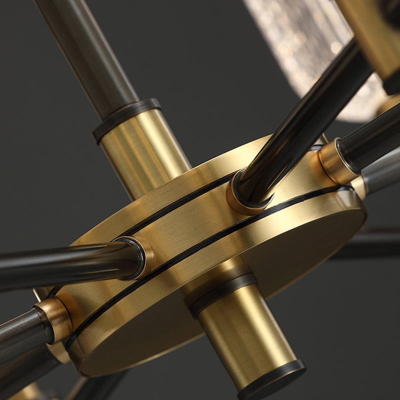 6 luces H65 Cobre Estilo moderno Candelera ovalada Prismática Vidry Shade Iluminación de iluminación para sala de estar