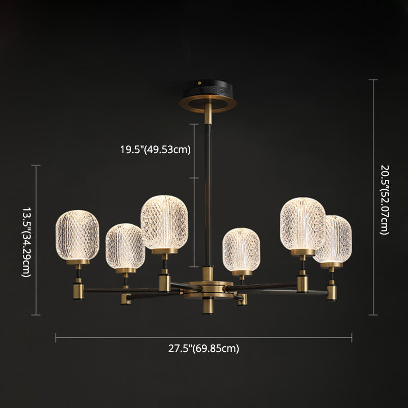 6 luces H65 Cobre Estilo moderno Candelera ovalada Prismática Vidry Shade Iluminación de iluminación para sala de estar