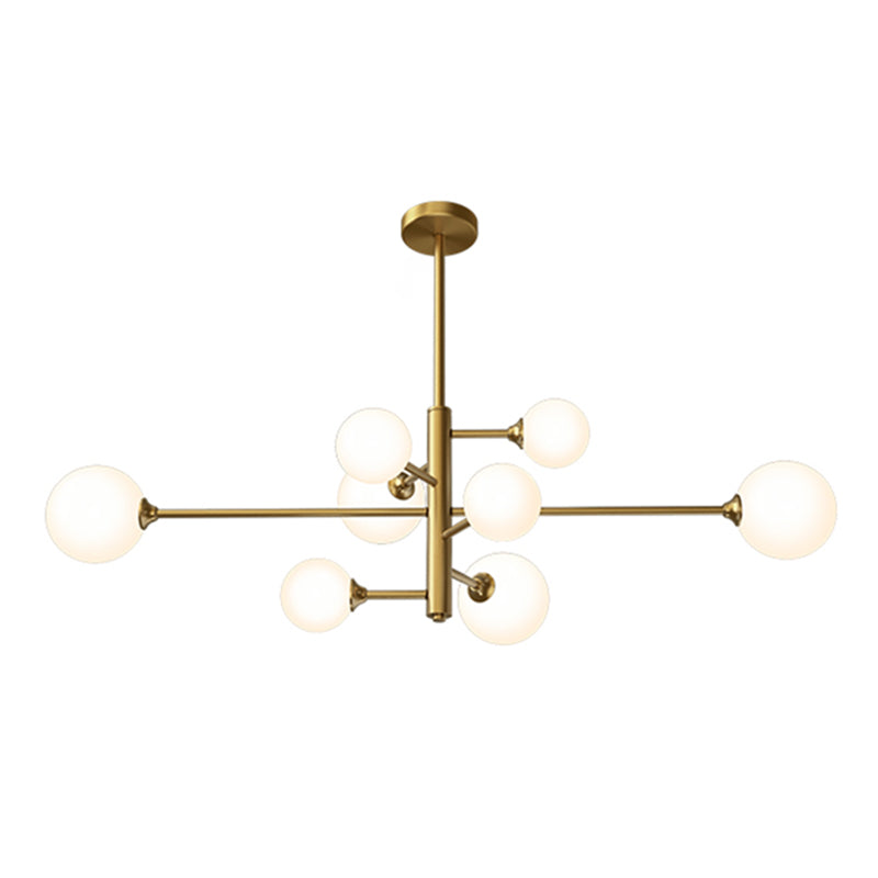 Contemporary Simplicity Molecular Chandelier White Glass Orb Brass Hanging Light for Dining Room