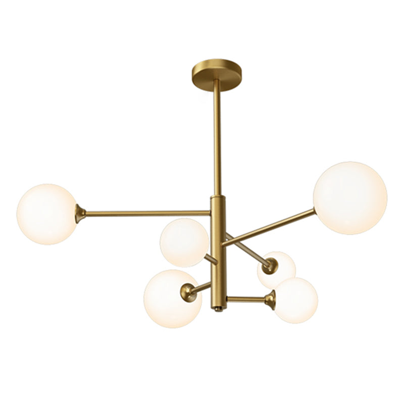 Contemporary Simplicity Molecular Chandelier White Glass Orb Brass Hanging Light for Dining Room