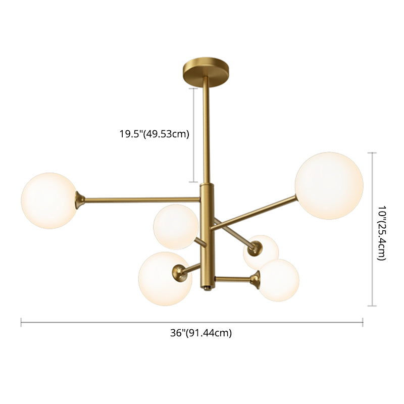 Contemporary Simplicity Molecular Chandelier White Glass Orb Brass Hanging Light for Dining Room