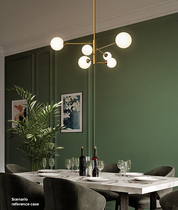 Contemporary Simplicity Molecular Chandelier White Glass Orb Brass Hanging Light for Dining Room