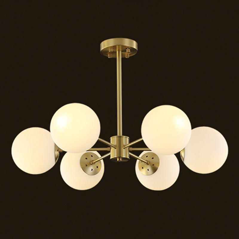 Gold Nordic Style Full Brass Lighting Fixture White Glass Ball Shade Molecular Large Chandelier