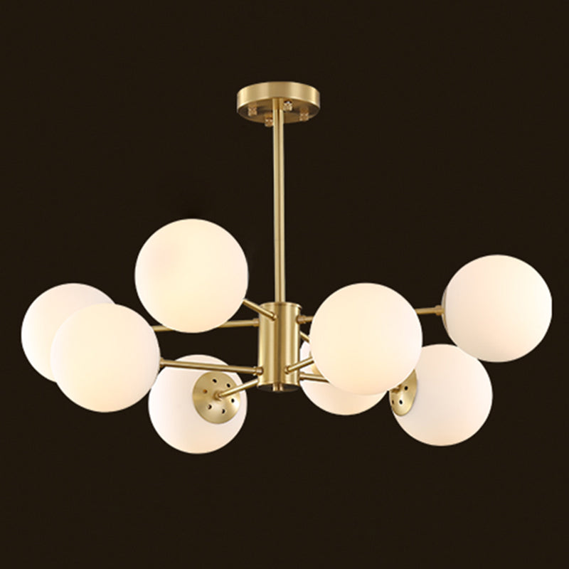 Gold Nordic Style Full Brass Lighting Fixture White Glass Ball Shade Molecular Large Chandelier