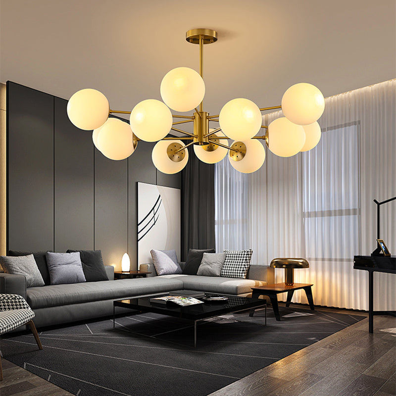 Gold Nordic Style Full Brass Lighting Fixture White Glass Ball Shade Molecular Large Chandelier