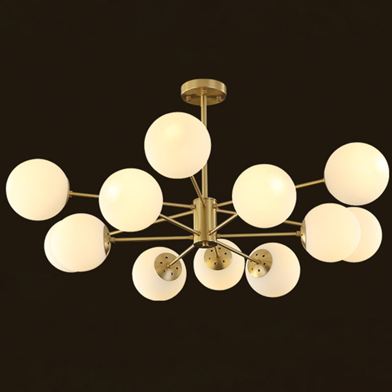 Gold Nordic Style Full Brass Lighting Fixture White Glass Ball Shade Molecular Large Chandelier