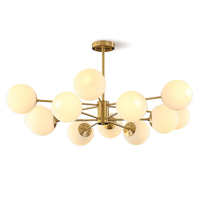 Gold Nordic Style Full Brass Lighting Fixture White Glass Ball Shade Molecular Large Chandelier