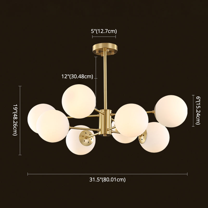 Gold Nordic Style Full Brass Lighting Fixture White Glass Ball Shade Molecular Large Chandelier
