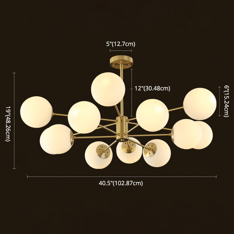 Gold Nordic Style Full Brass Lighting Fixture White Glass Ball Shade Molecular Large Chandelier