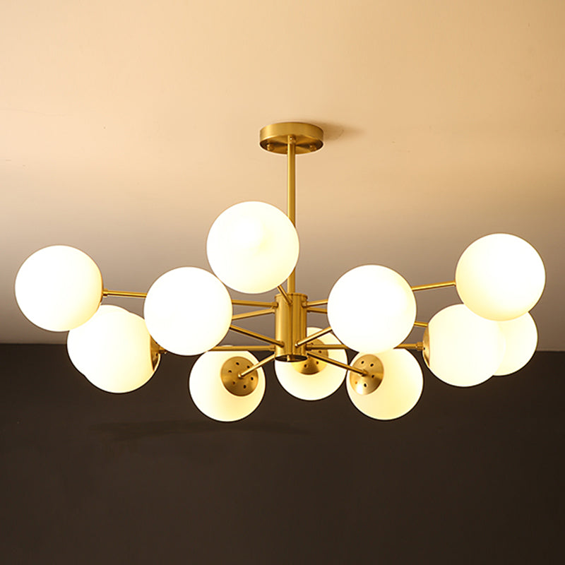 Gold Nordic Style Full Brass Lighting Fixture White Glass Ball Shade Molecular Large Chandelier