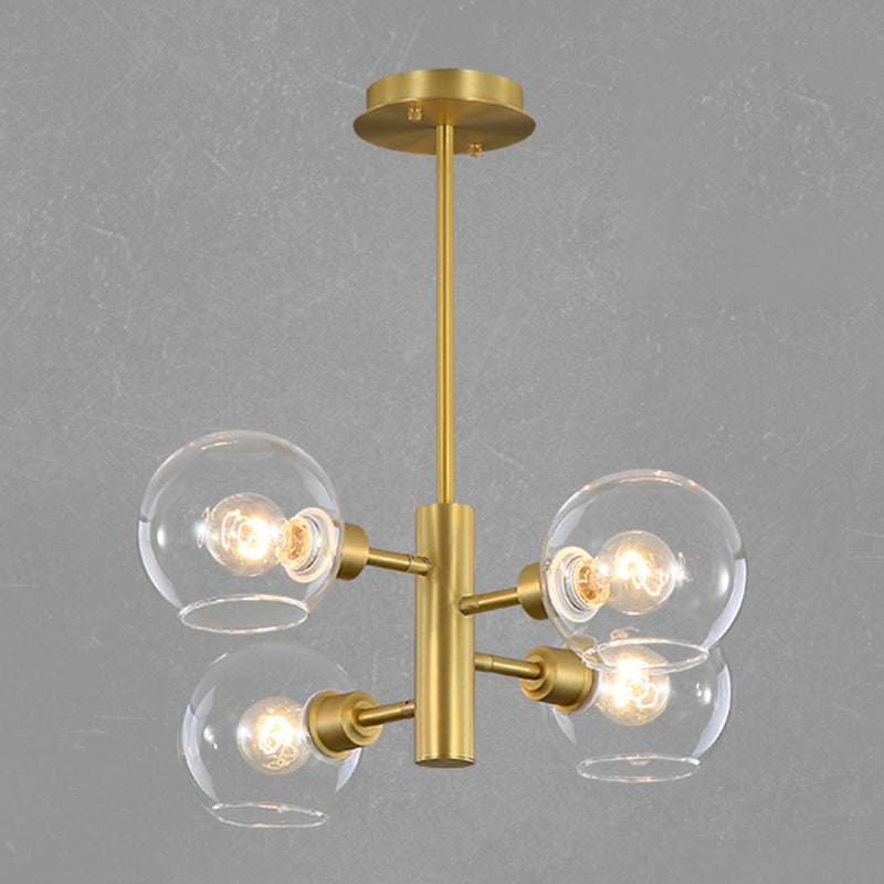 Full Copper Molecular Styling Chandelier Transparent Glass Orb Nordic Simplicity Lighting Fixture in Gold