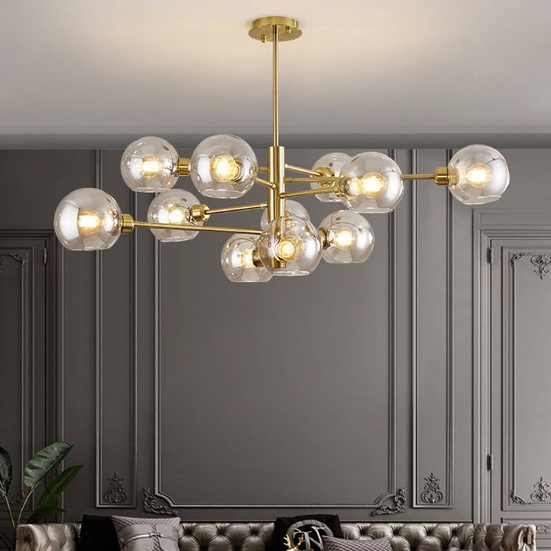 Full Copper Molecular Styling Chandelier Transparent Glass Orb Nordic Simplicity Lighting Fixture in Gold