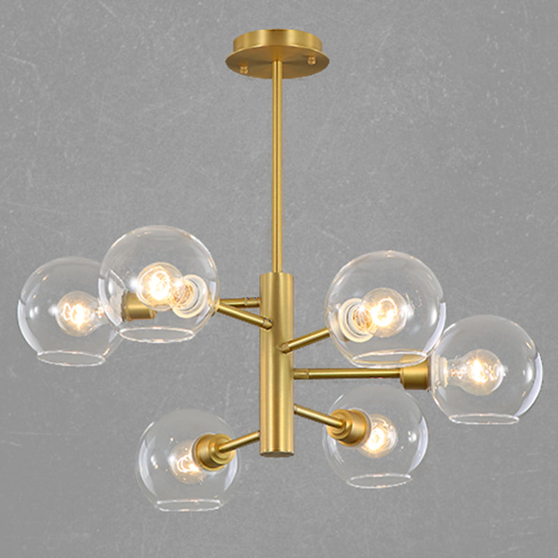 Full Copper Molecular Styling Chandelier Transparent Glass Orb Nordic Simplicity Lighting Fixture in Gold