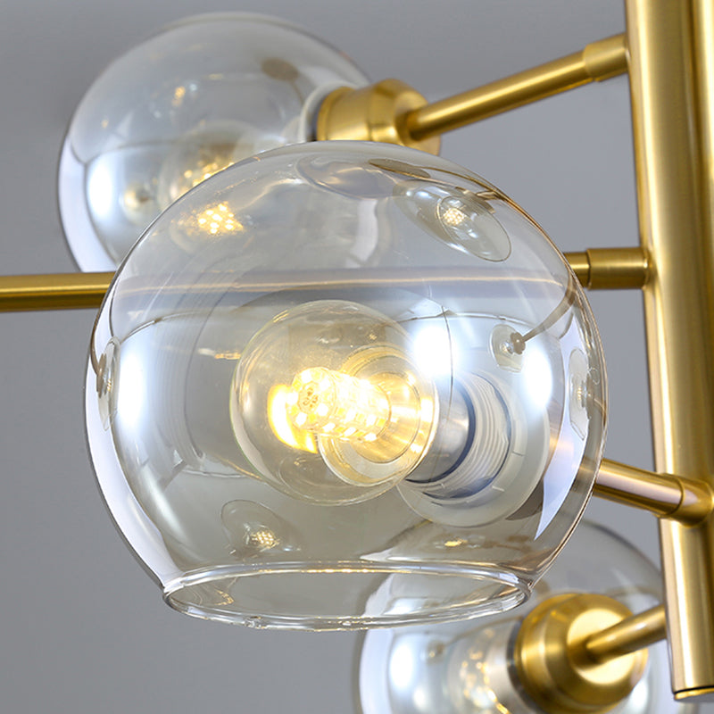 Full Copper Molecular Styling Chandelier Transparent Glass Orb Nordic Simplicity Lighting Fixture in Gold