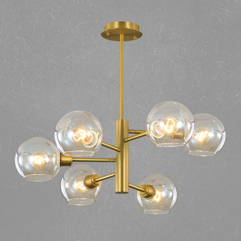Full Copper Molecular Styling Chandelier Transparent Glass Orb Nordic Simplicity Lighting Fixture in Gold