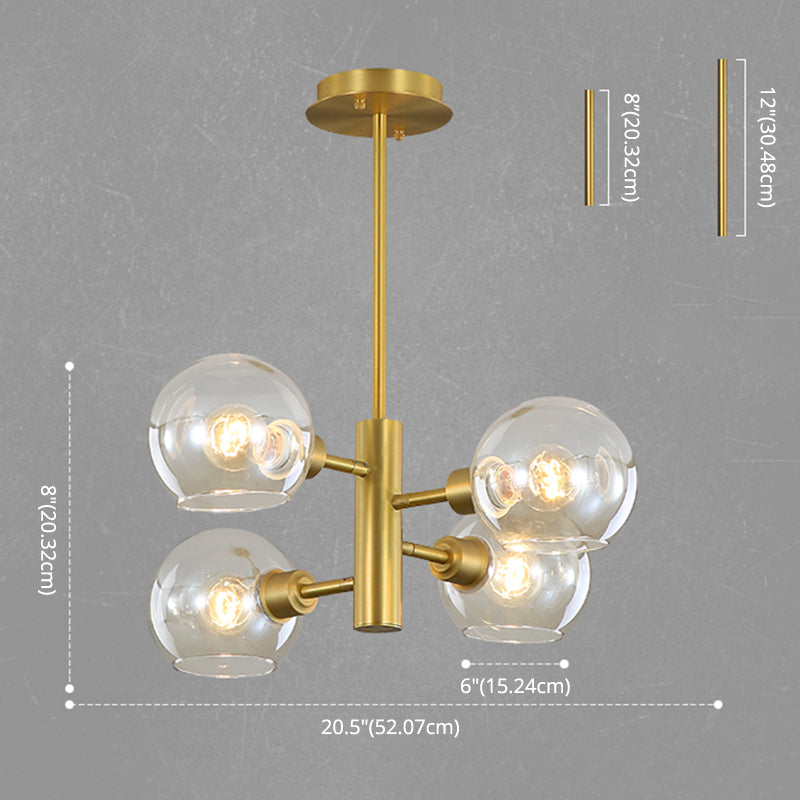 Full Copper Molecular Styling Chandelier Transparent Glass Orb Nordic Simplicity Lighting Fixture in Gold