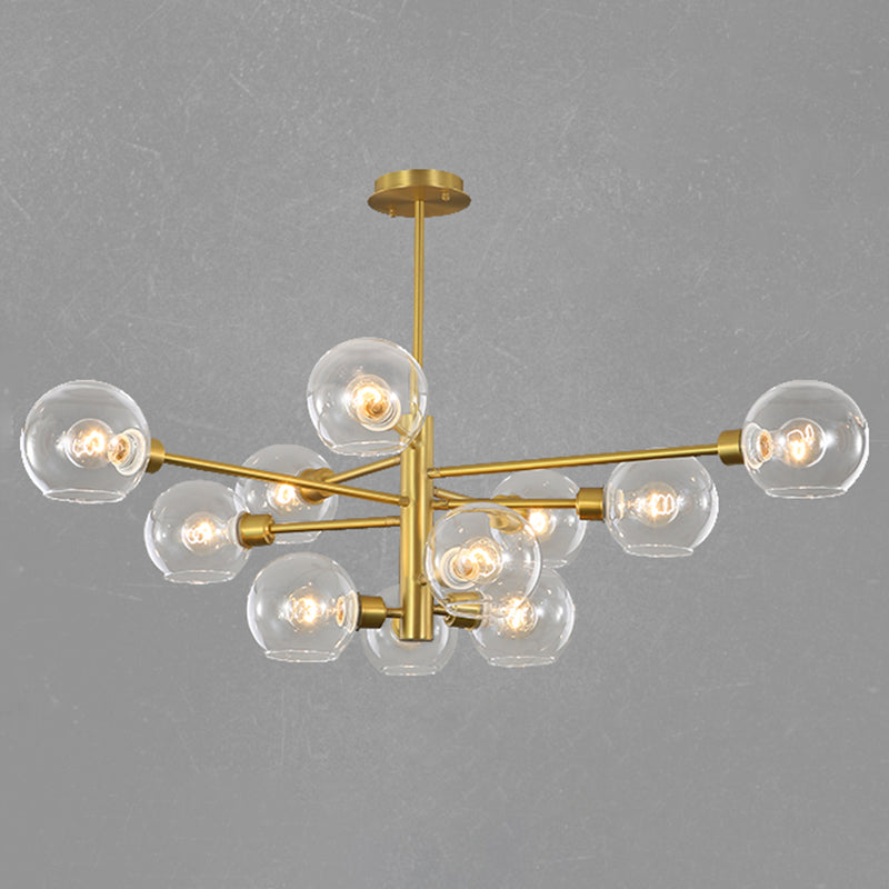 Full Copper Molecular Styling Chandelier Transparent Glass Orb Nordic Simplicity Lighting Fixture in Gold