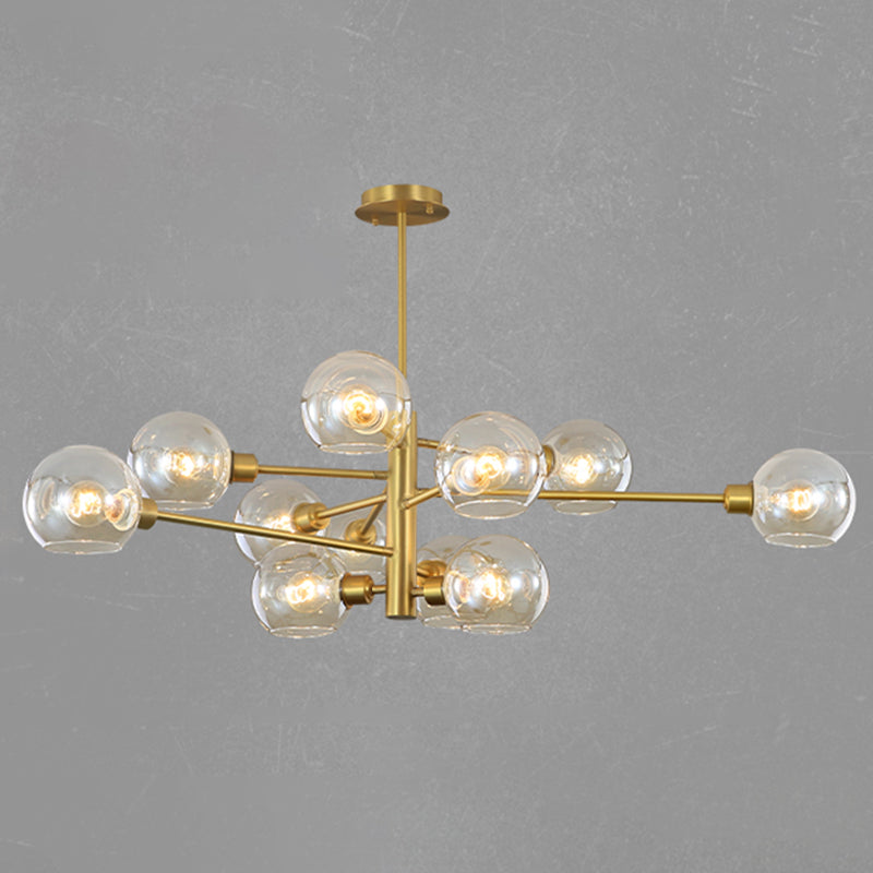 Full Copper Molecular Styling Chandelier Transparent Glass Orb Nordic Simplicity Lighting Fixture in Gold