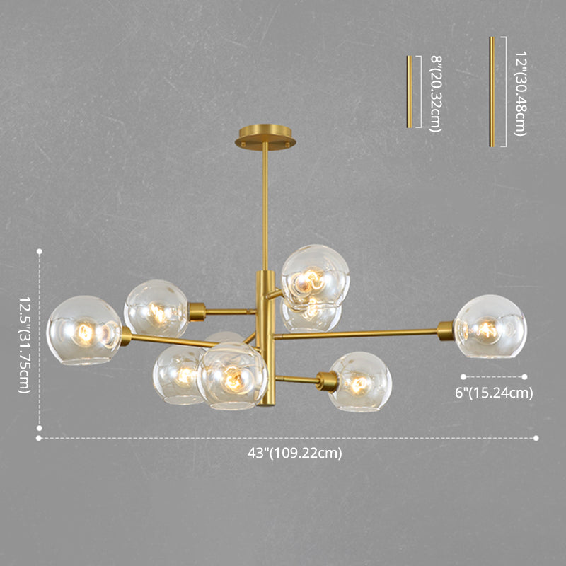 Full Copper Molecular Styling Chandelier Transparent Glass Orb Nordic Simplicity Lighting Fixture in Gold