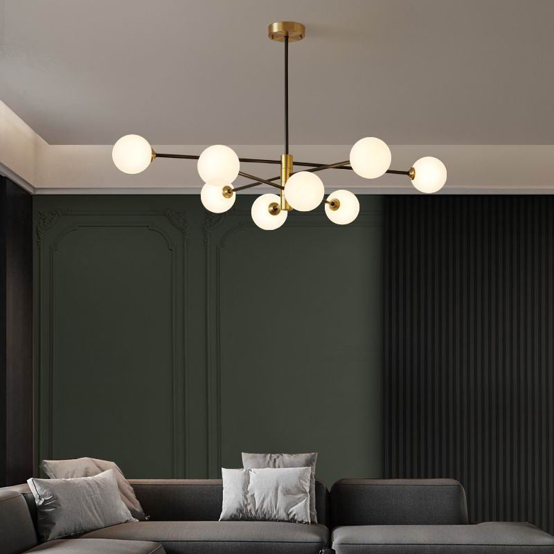 8-light Modern Minimalist Living Room Chandelier 32" Wide Molecular Styling Glass Orb Suspension Lamp
